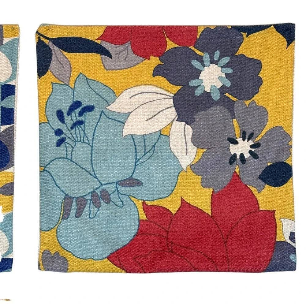 Scandi Modern Pillow Cover Set of Four Floral Bird Pillow Cotton Linen Retro MCM